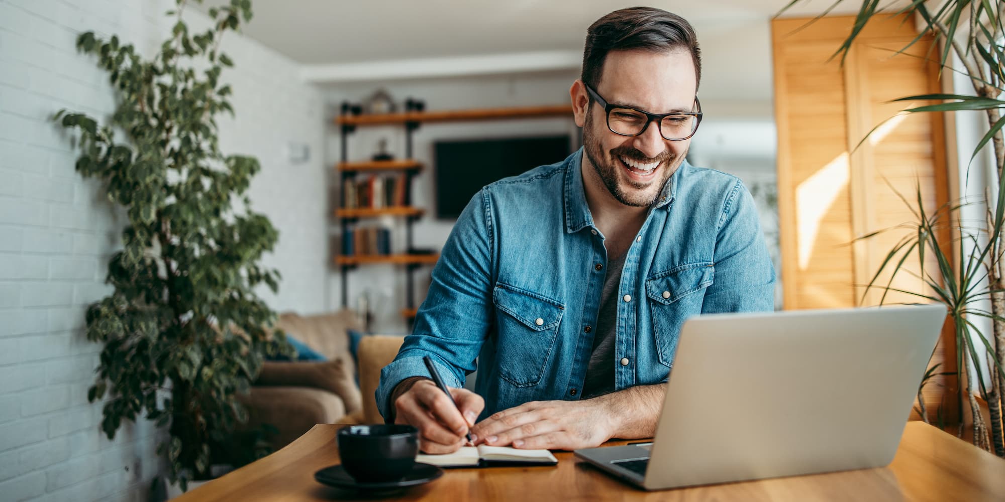 person on video call taking notes