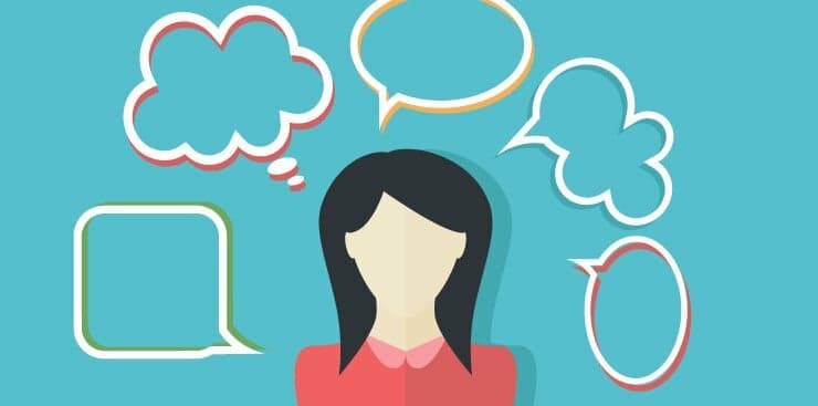 person with speech bubbles