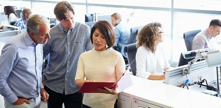 woman talking to boss