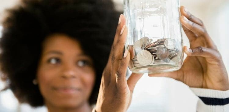 person looking at savings