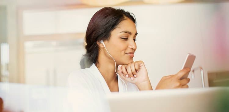 person listening to podcast