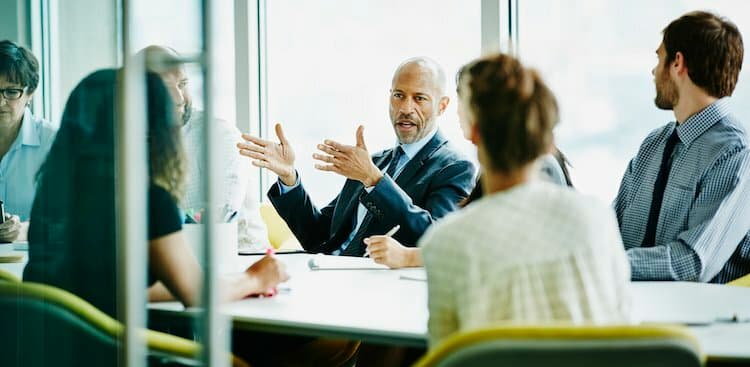 person talking in meeting