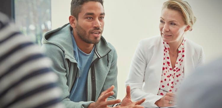 person talking in meeting