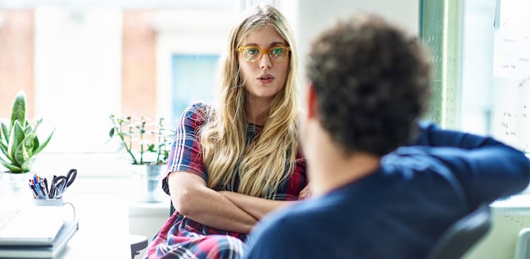 two colleagues talking