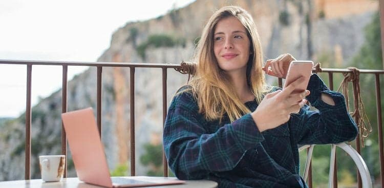 person working remotely outside